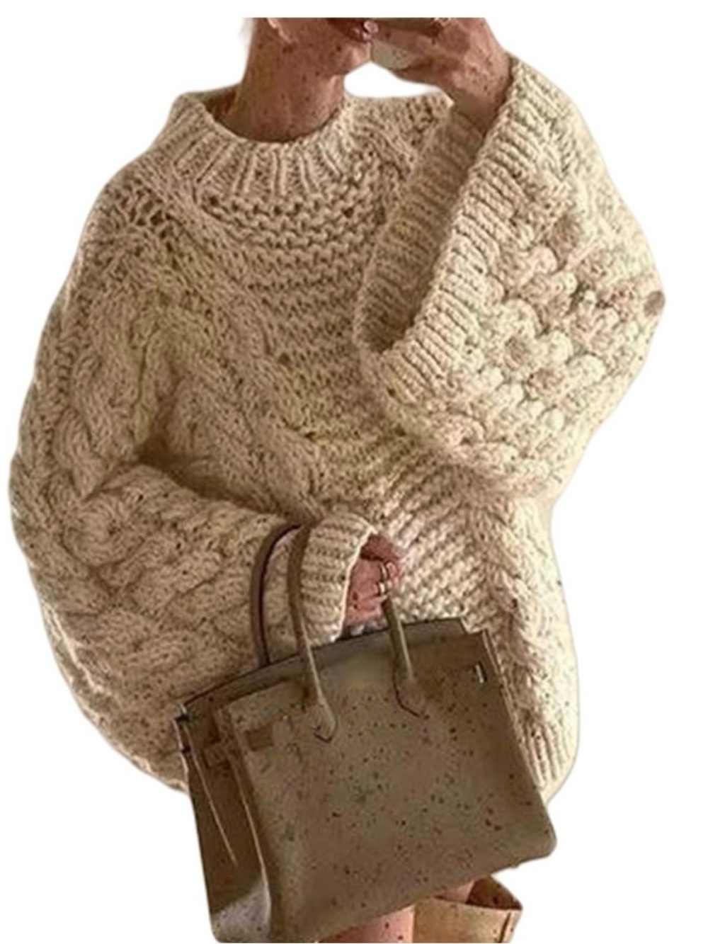 Cozy Cable Knit Crewneck Sweater - Cream - Picture 8 of 8